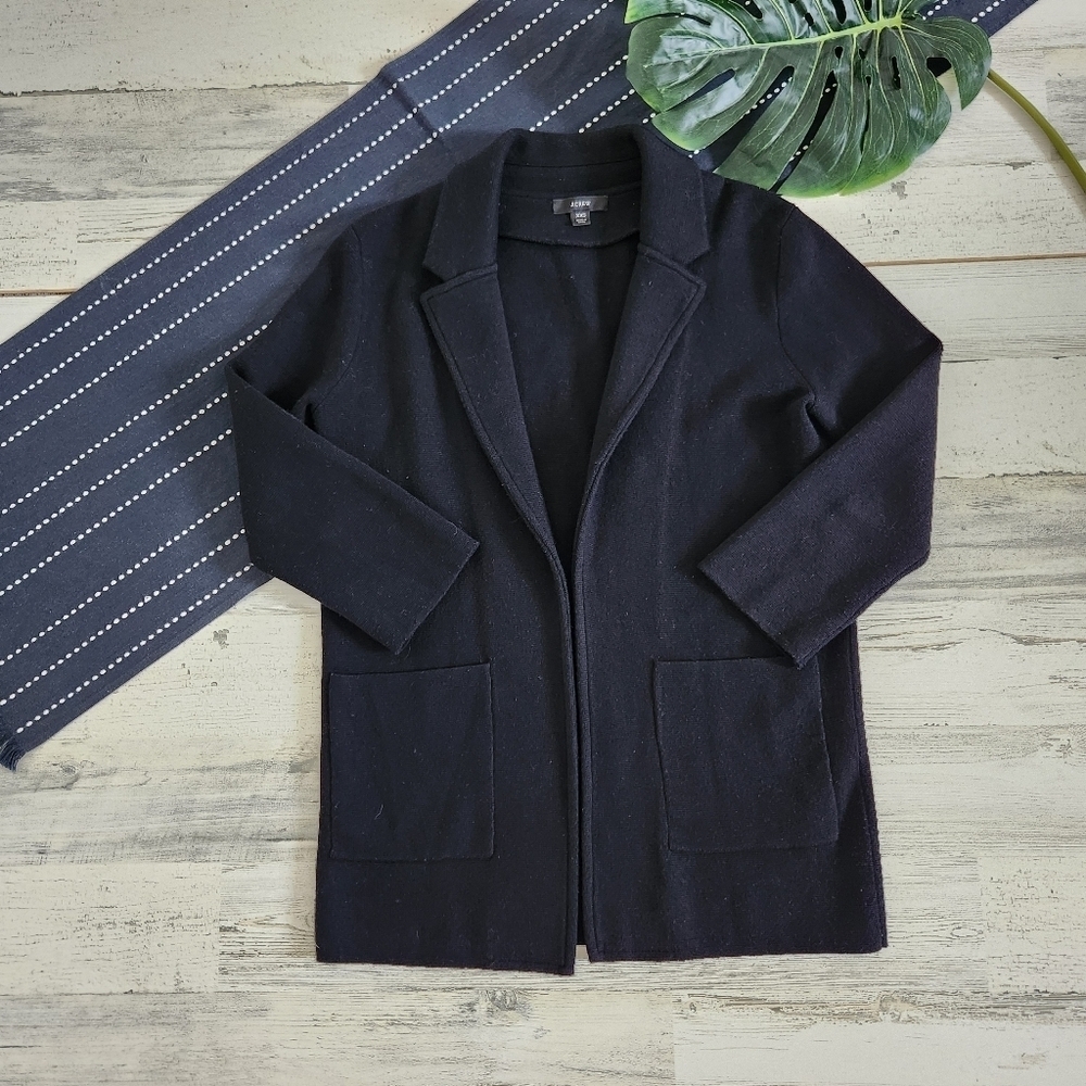 J.Crew J.Crew Sophie Open Front Sweater Blazer Merino Wool Black Size XXS